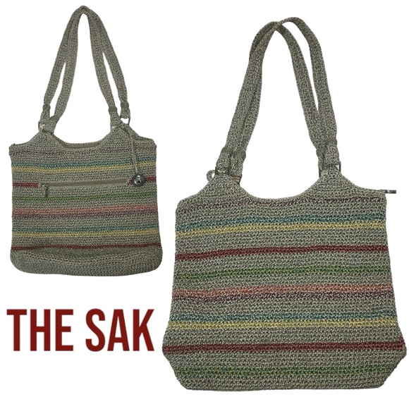 THE SAK Belle Crochet Voyager Colorful  Striped Boho Shoulder Beach Tote Bag - Picture 16 of 16